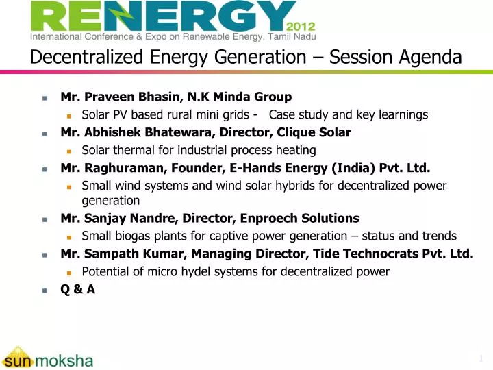 decentralized energy generation session agenda