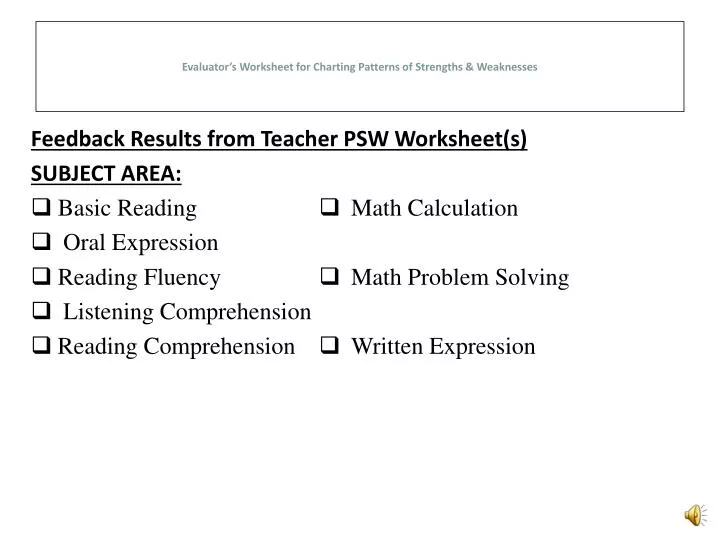 evaluator s worksheet for charting patterns of strengths weaknesses