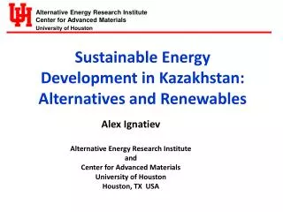 Sustainable Energy Development in Kazakhstan: Alternatives and Renewables