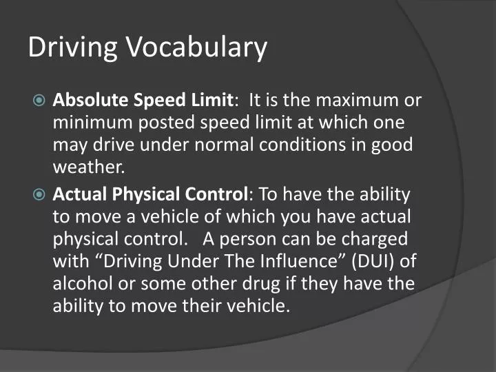 driving vocabulary