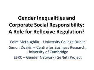 Gender Inequalities and Corporate Social Responsibility: A Role for Reflexive Regulation?