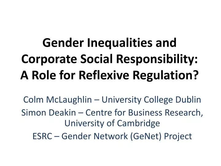 gender inequalities and corporate social responsibility a role for reflexive regulation