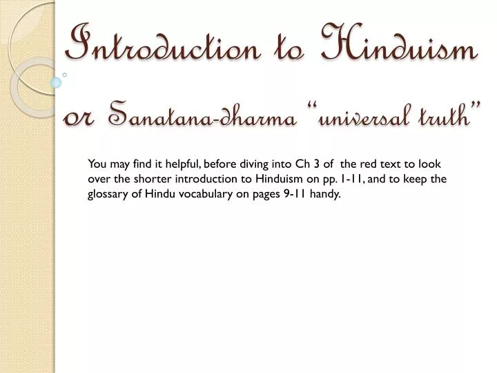 introduction to hinduism or sanatana dharma universal truth