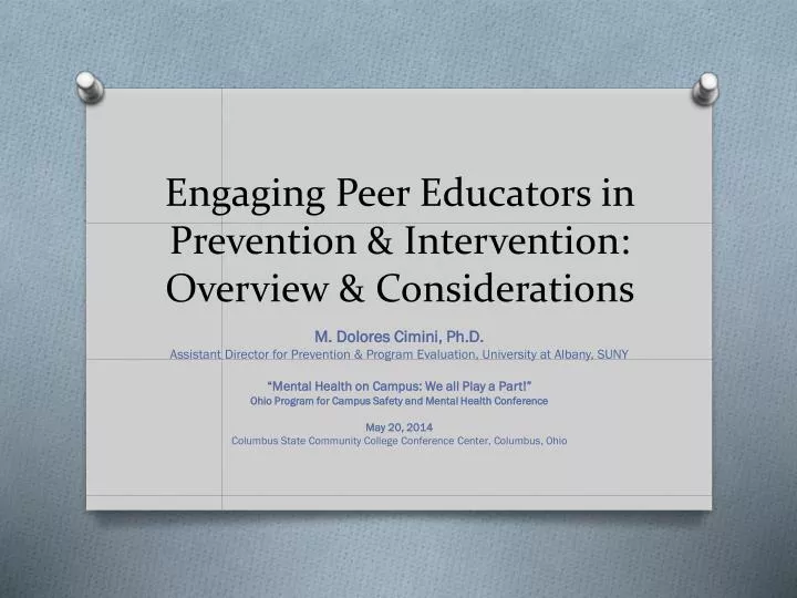 engaging peer educators in prevention intervention overview considerations