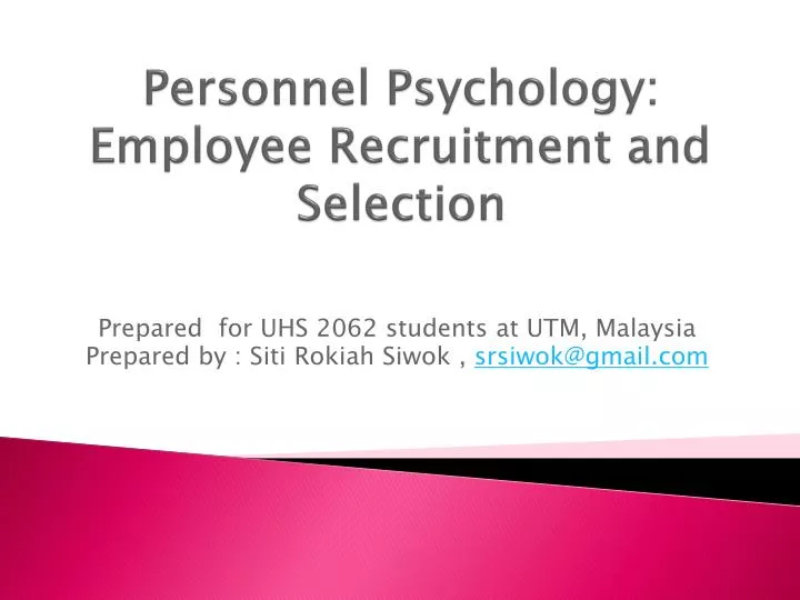 personnel psychology employee recruitment and selection