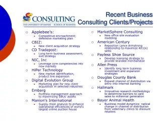 Recent Business Consulting Clients/Projects