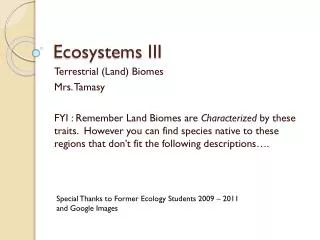Ecosystems III
