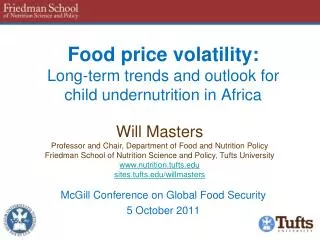 Food price volatility: L ong-term trends and outlook for child undernutrition in Africa