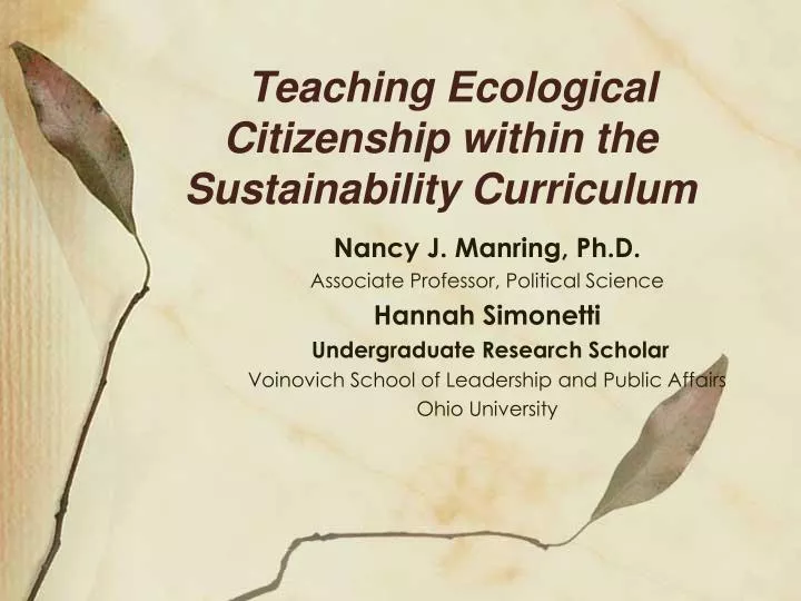 teaching ecological citizenship within the sustainability curriculum