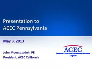 Presentation to ACEC Pennsylvania