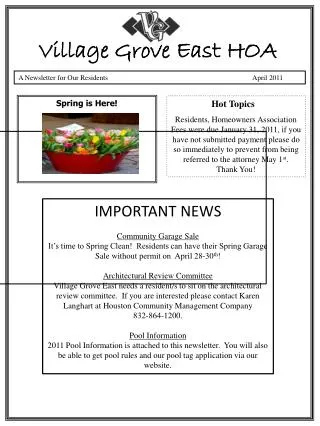 A Newsletter for Our Residents	 	 April 2011