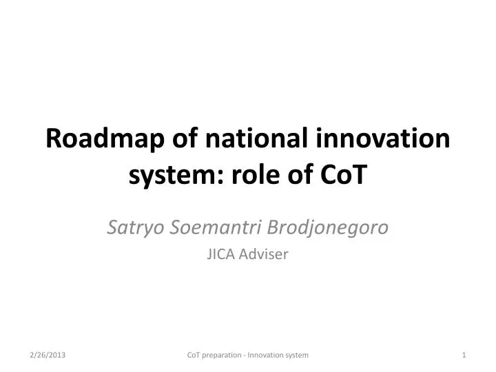 roadmap of national innovation system role of cot