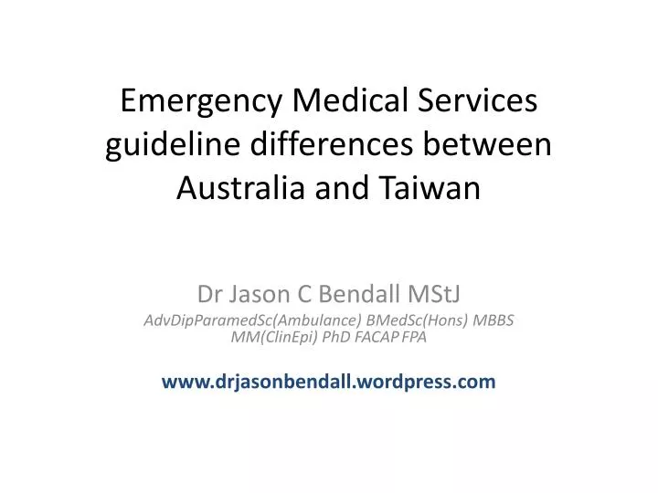 emergency medical services guideline differences between australia and taiwan
