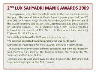 2 ND LUX SAHYADRI MANIK AWARDS 2009