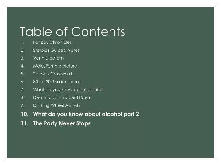 table of contents