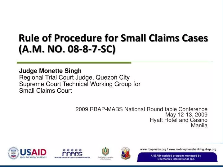 rule of procedure for small claims cases a m no 08 8 7 sc