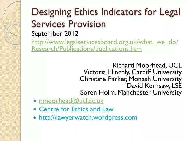 designing ethics indicators for legal services provision