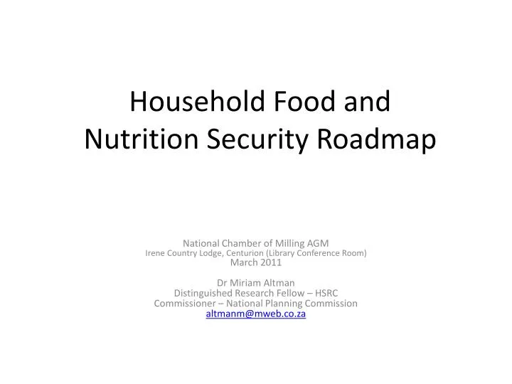 household food and nutrition security roadmap