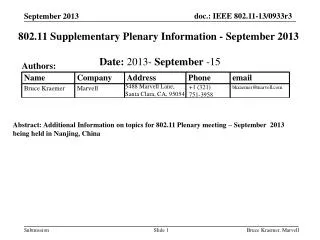802.11 Supplementary Plenary Information - September 2013