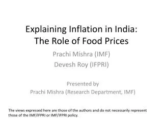 Explaining Inflation in India: The Role of Food Prices