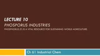 LECTURE 10 PHOSPORUS INDUSTRIES Phosphorus (P) is a vital resource for sustaining world agriculture .