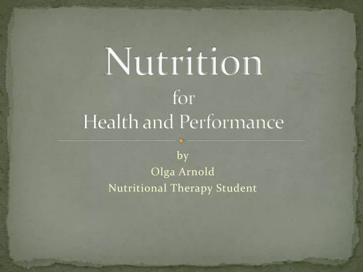 nutrition for health and performance