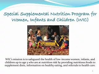 Special Supplemental Nutrition Program for Women, Infants and Children (WIC)