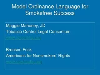 Model Ordinance Language for Smokefree Success