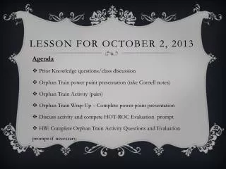 Lesson For October 2, 2013