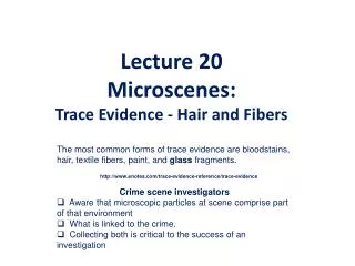 Lecture 20 Microscenes: Trace Evidence - Hair and Fibers