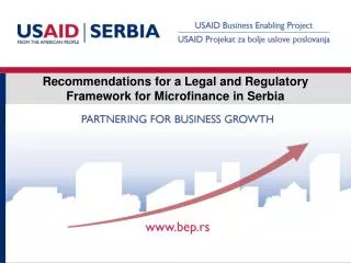 Recommendations for a Legal and Regulatory Framework for Microfinance in Serbia