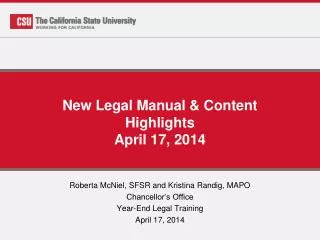 New Legal Manual &amp; Content Highlights April 17, 2014