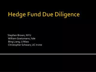 Hedge Fund Due Diligence