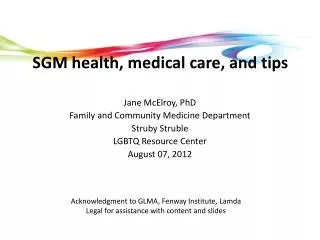 SGM health, medical care, and tips