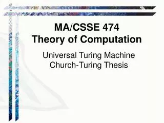 Universal Turing Machine Church-Turing Thesis