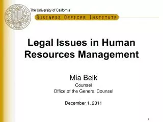 Legal Issues in Human Resources Management