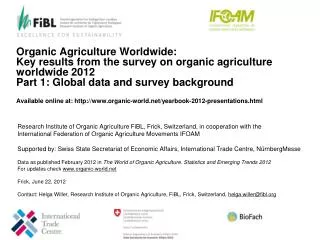Research Institute of Organic Agriculture FiBL, Frick, Switzerland, in cooperation with the International Federation of