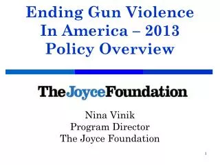 Ending Gun Violence In America – 2013 Policy Overview