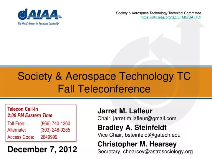 society aerospace technology tc fall teleconference