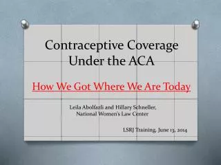 Contraceptive Coverage Under the ACA