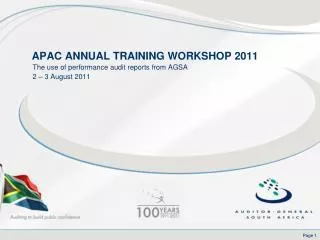 APAC ANNUAL TRAINING WORKSHOP 2011