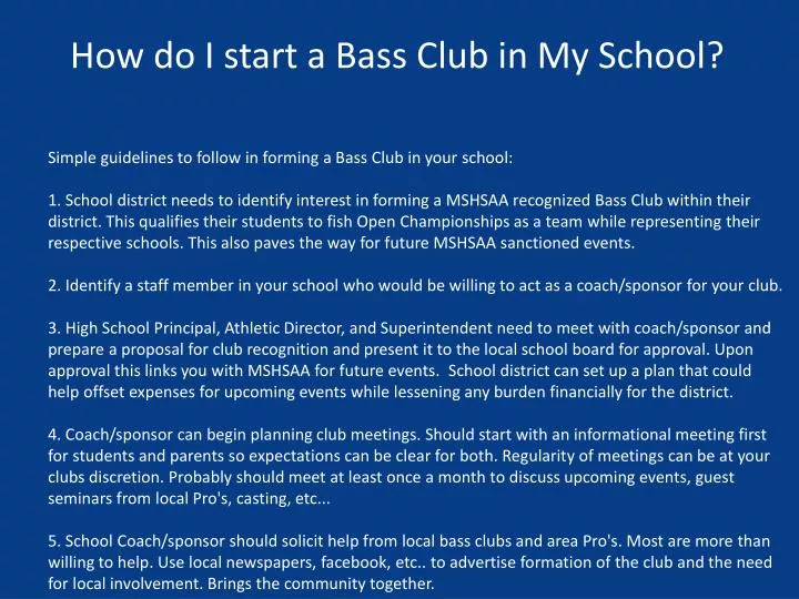 how do i start a bass club in my school
