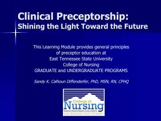 Clinical Preceptorship: Shining the Light Toward the Future