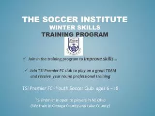 The Soccer Institute winter Skills Training Program