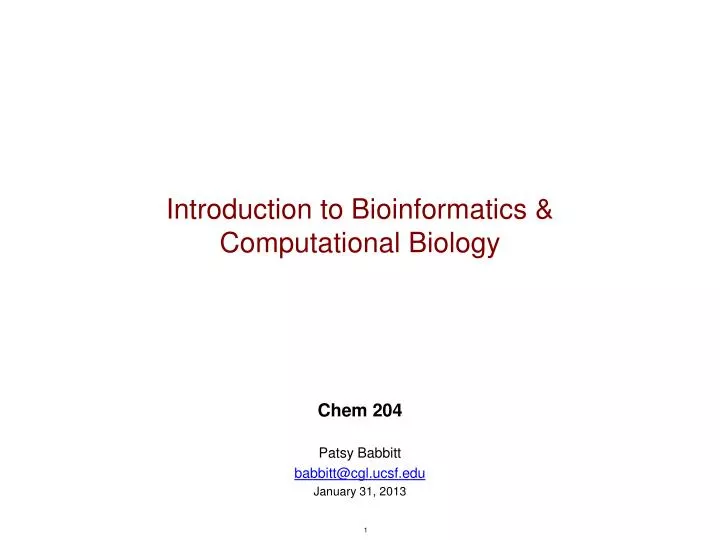 introduction to bioinformatics computational biology