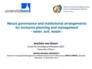 Nexus governance and institutional arrangements for inclusive planning and management - water, soil, waste -