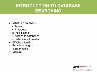 INTRODUCTION TO DATABASE SEARCHING