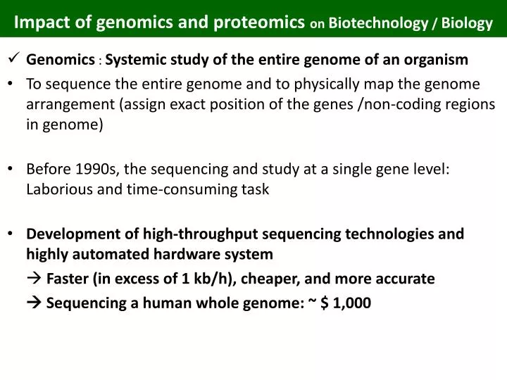 impact of genomics and proteomics on biotechnology biology