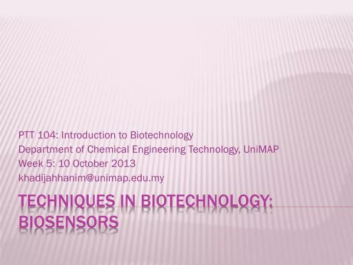 techniques in biotechnology biosensors