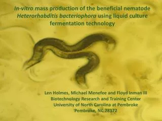 In-vitro mass production of the beneficial nematode Heterorhabditis bacteriophora using liquid culture fermentation t